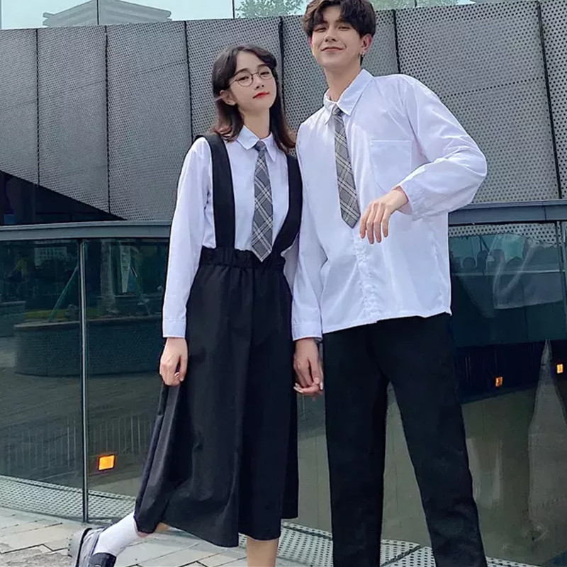 Girlfriend Boyfriend JK Uniform Shirt Tie Overalls Pants Set