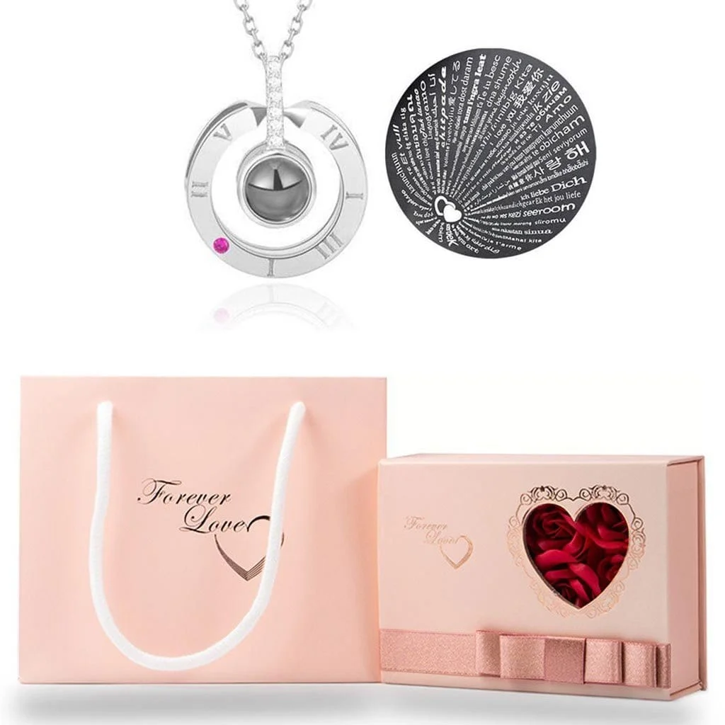 Half dozen mini roses jewelry box with love necklace set