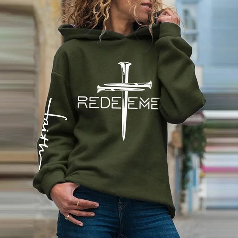 Redeemed Faith Cross Print Womens Hoodie