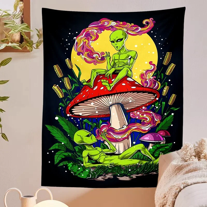 Nigikala Tapestry Magic Psychedelic Mushroom UFO Wall Tapestry Home Decor Bedroom Living Room Dorm Apartment Decor Cloth