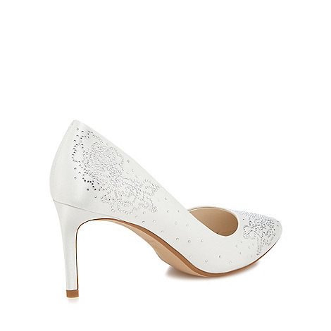 White Bridal Heels Satin Stiletto Heel D'orsay Pumps with Rhinestones |FSJ Shoes