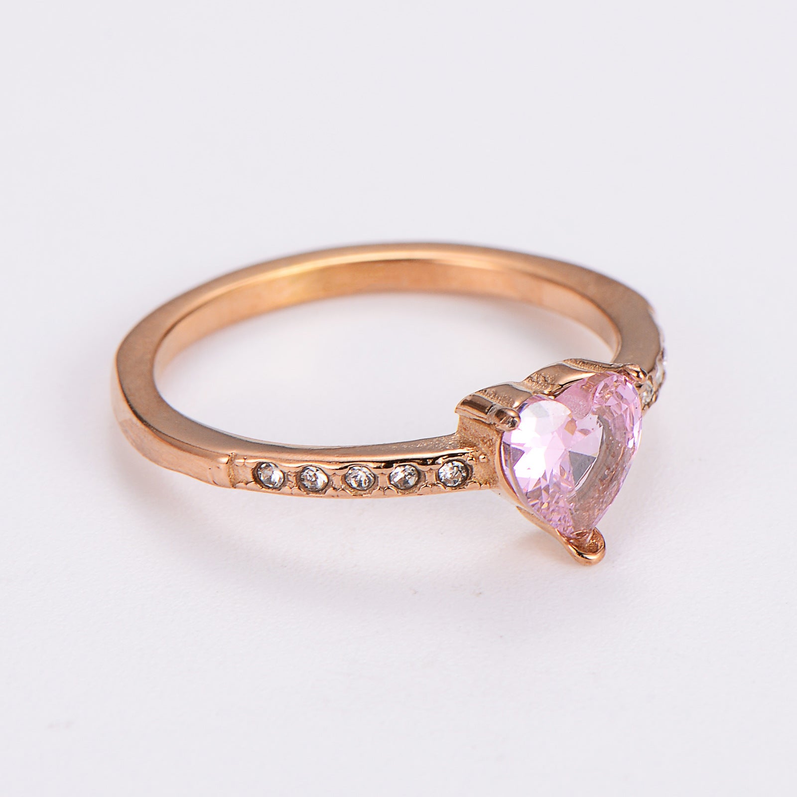 Aml Stainless Steel Inlaid Heart Zircon Colored Diamond Ring All-Match Ring