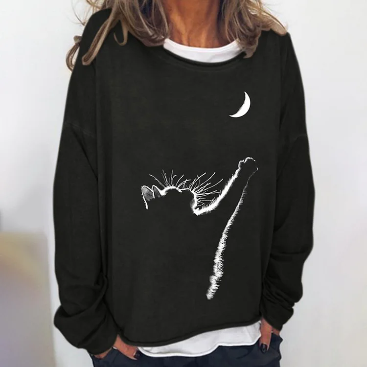 Vefave Cat Print Casual Sweatshirt