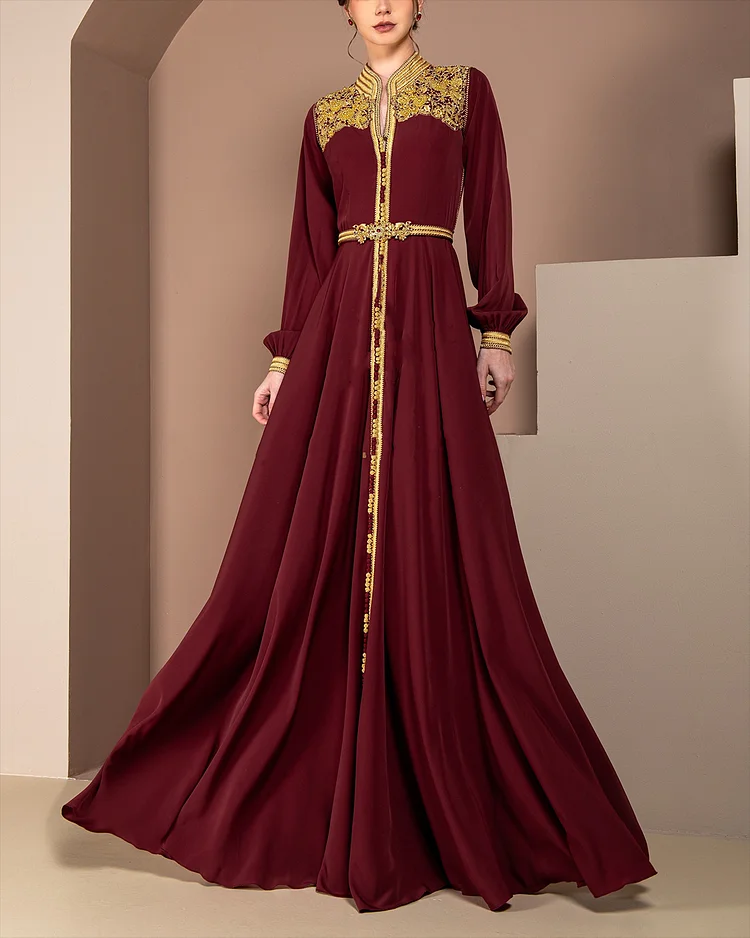 Women's Embroidered Long Sleeve Kaftan Dress