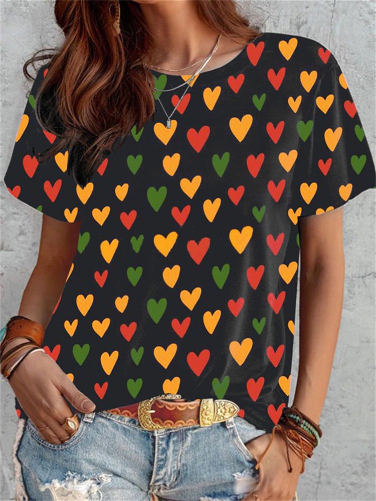 Traditional African Colors Hearts Pattern T Shirt