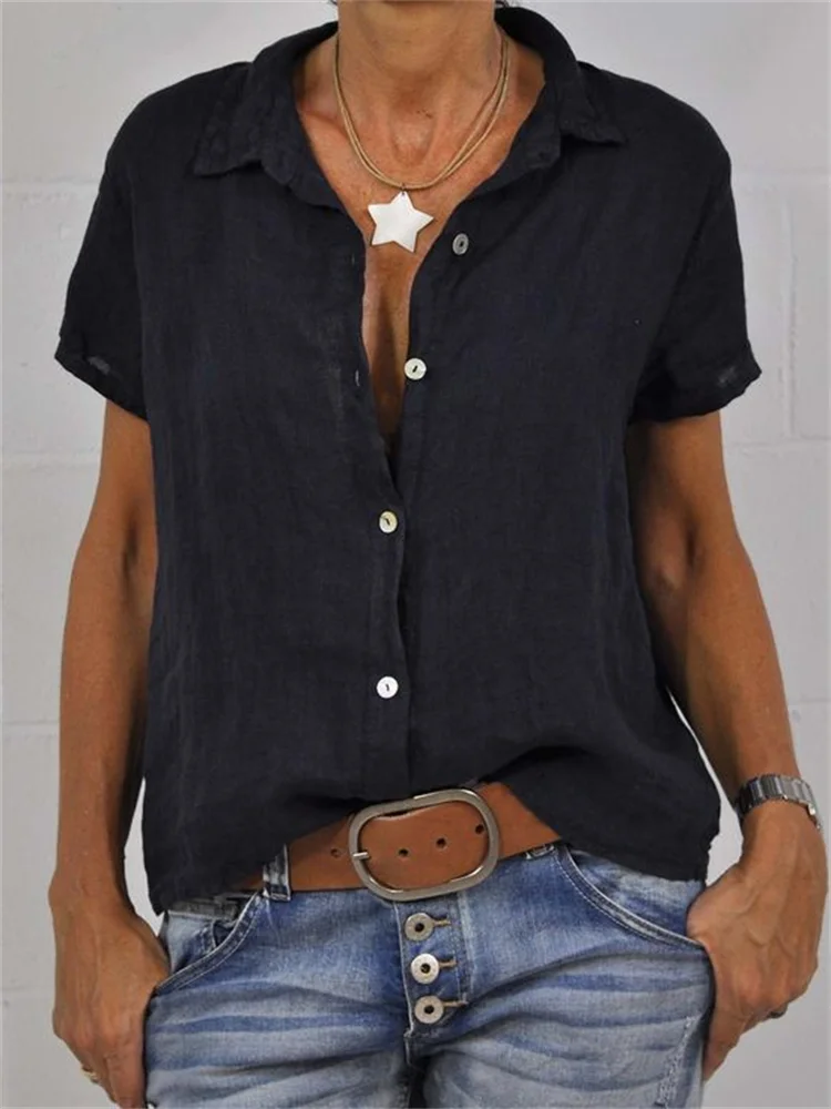 Basic Casual Short Sleeve Woven Blouse