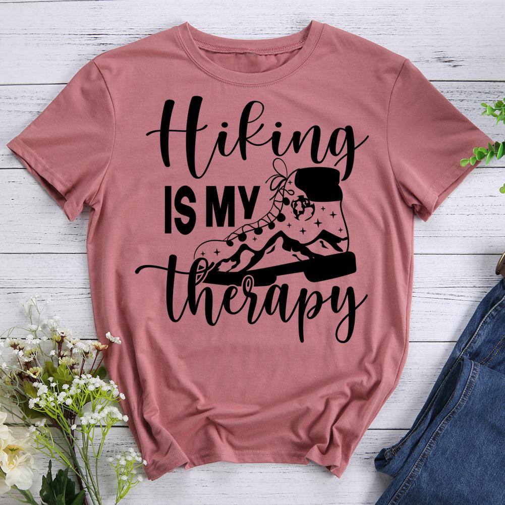 hiking is my therapy Round Neck T-shirt-0022889-Guru-buzz