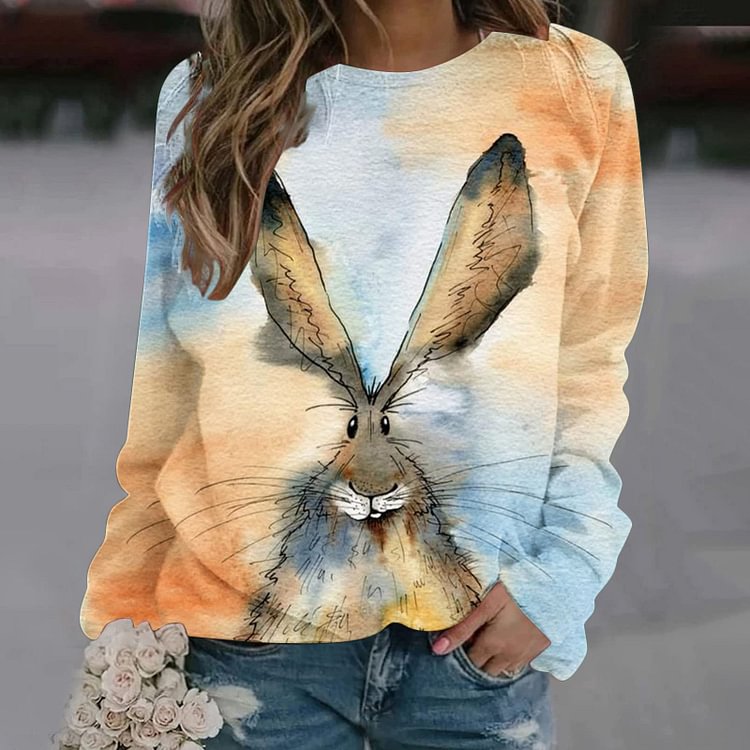 VChics Rabbit Gradient Print Long Sleeve Casual Sweatshirt