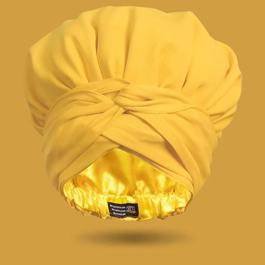Solid Color Head Wrap With Satin-Lined(yellow)-AW1886