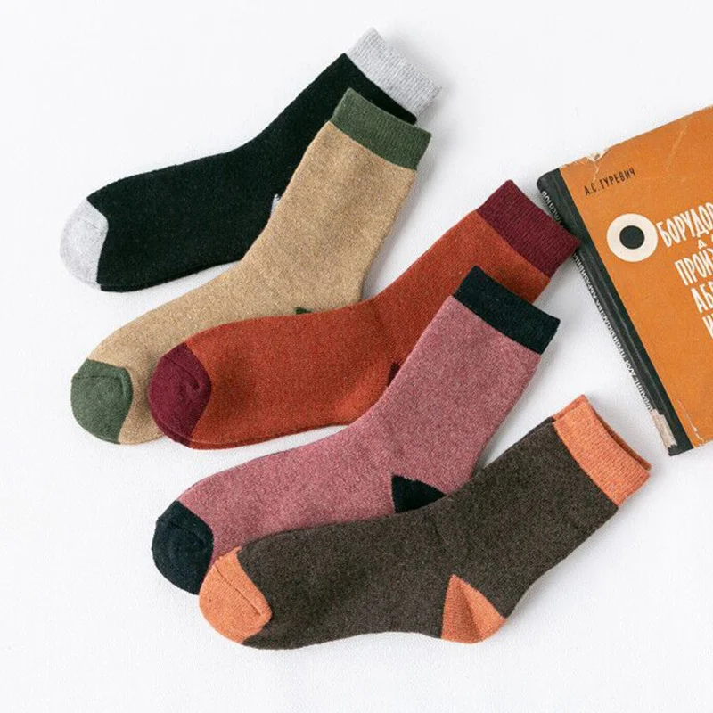 Men's Colorblock Thick Terry Rabbit Wool Socks（Five Pairs）