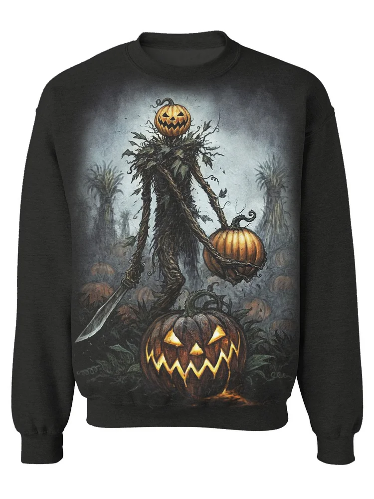 Men's Halloween Scary Pumpkin Head Freak Graphic Print Sweatshirt