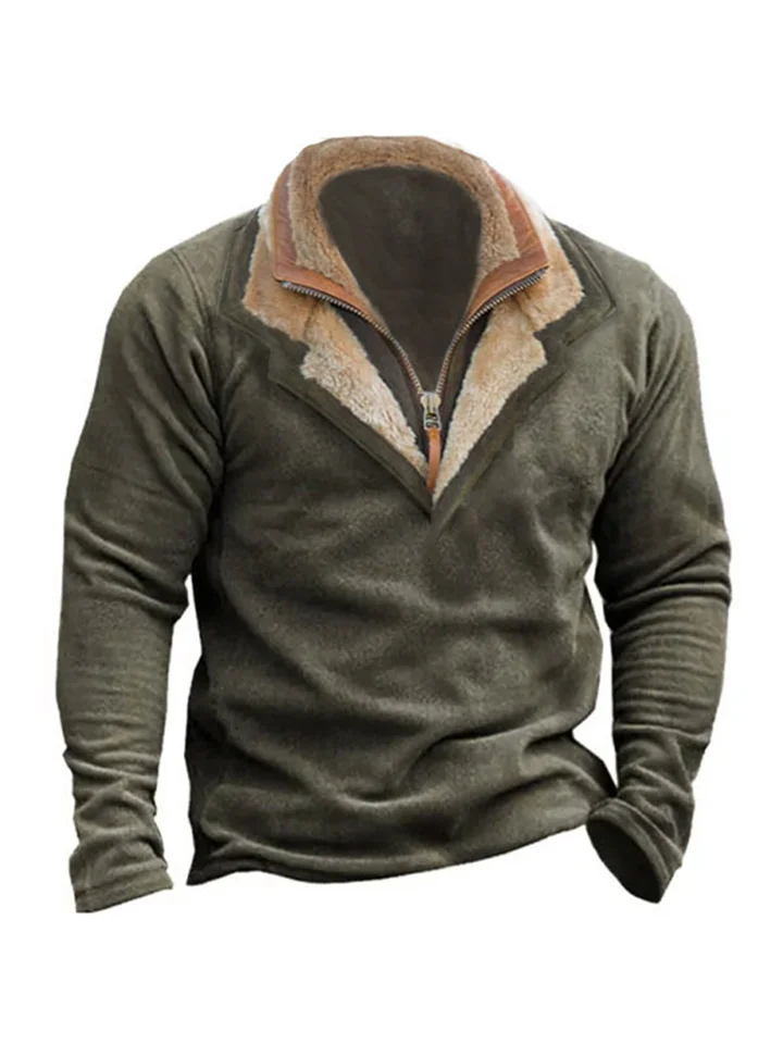 Double Collar Men's Sweater Autumn and Winter Warm Loose Solid Color Outdoor Warm Breathable Pullover Men's Tops-Cosfine