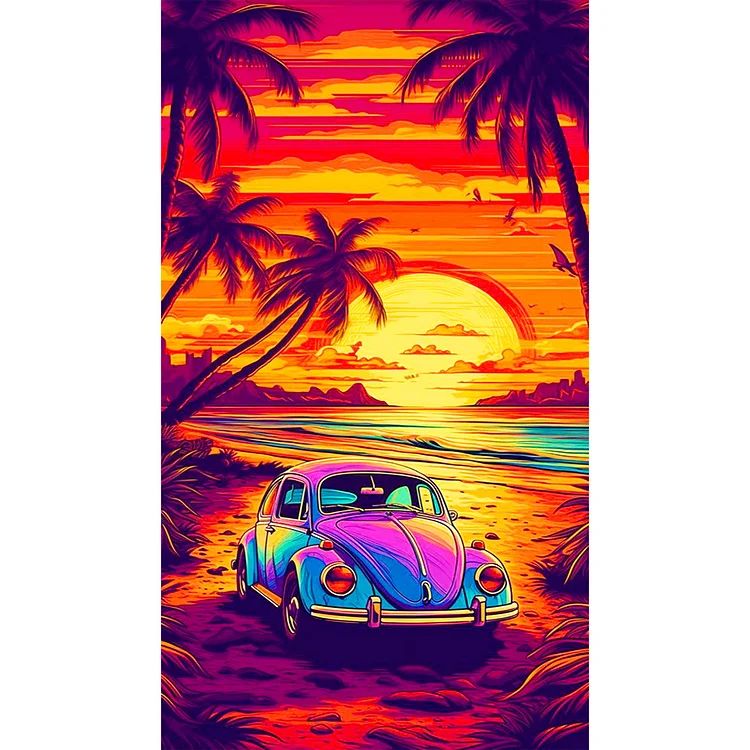 Car And Sunset 40*70CM(Canvas) Full Round Drill Diamond Painting gbfke