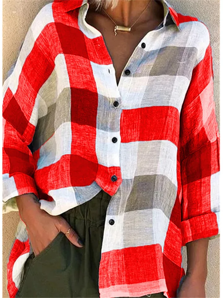Autumn New Women's Casual Loose Plaid Printed Shirt Comfortable Commuter Style Big Size Tops Women