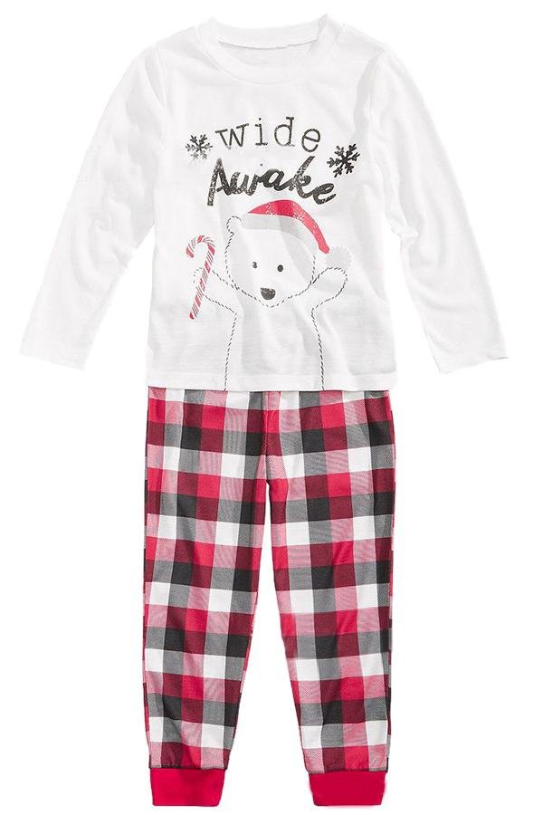 Kids Plaid Bear Snowflake Printed Family Christmas Pajama Set Red - Shop Trendy Women's Clothing | LoverChic