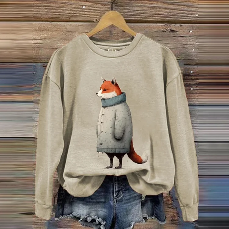 VChics Winter Funny Cute Wonderland Clothing Fox Printed Sweatshirt