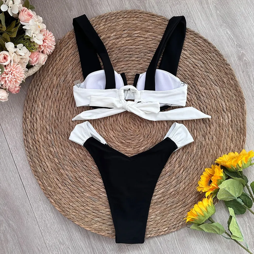 Billionm Micro Bikini Women Black White Halter Push Up Padded