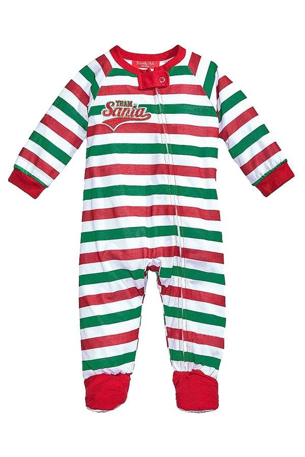 Baby Stripe Santa Printed Christmas Family Footie Pajama Ruby - Shop Trendy Women's Clothing | LoverChic