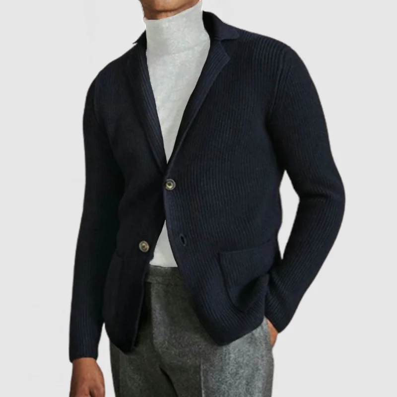 Men's Classic Lapel Knit Long Sleeve Cardigan