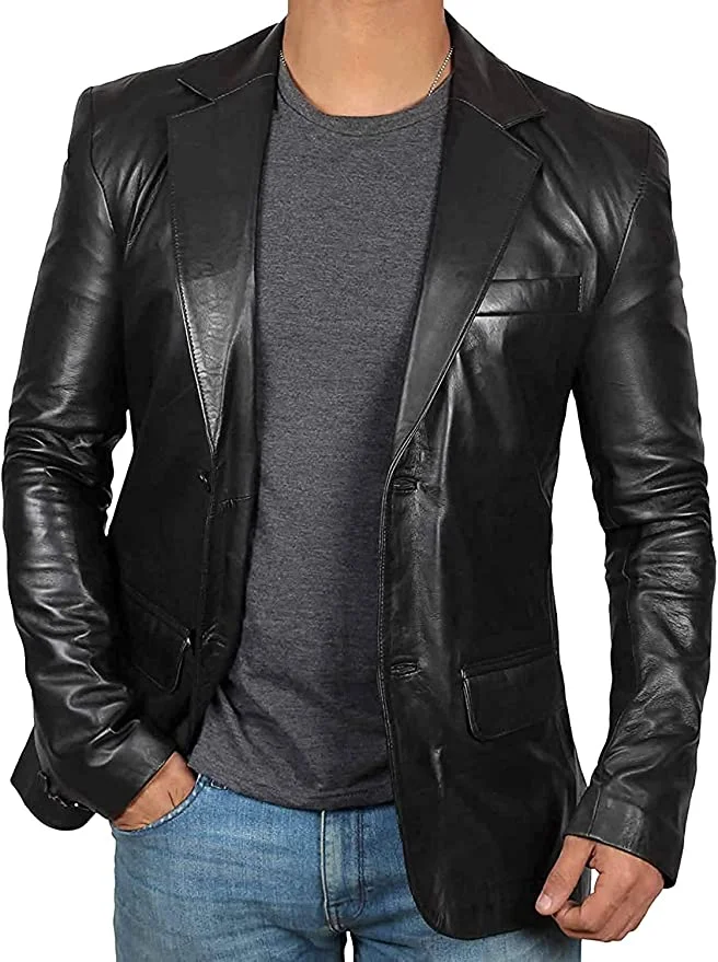 Black Leather Jacket Blazer For Men