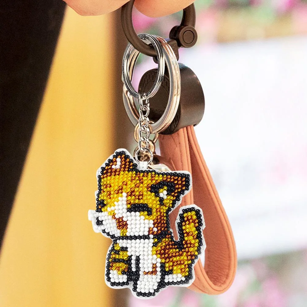 Stamped Beads Cross Stitch Keychain - Cat