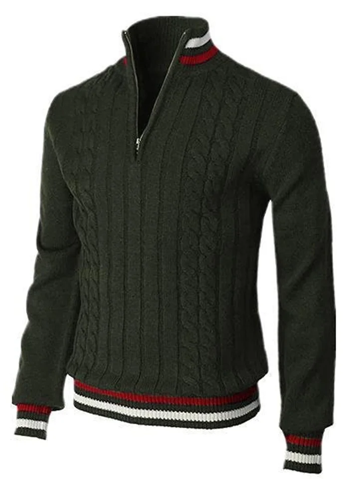 Color-block Zip-up Turtleneck Men's Knit Sweater