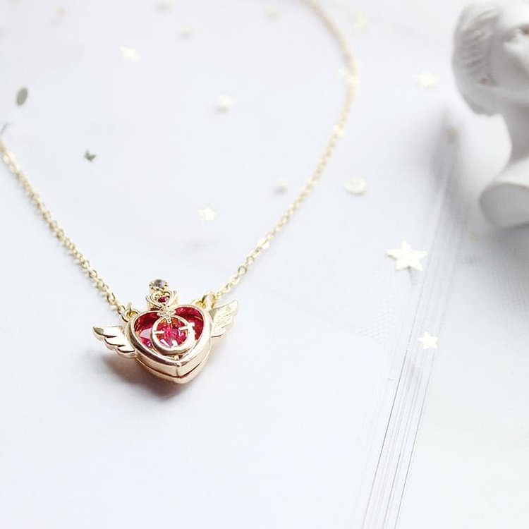 Sailor Moon Peach Heart Wings Necklace SP1812620
