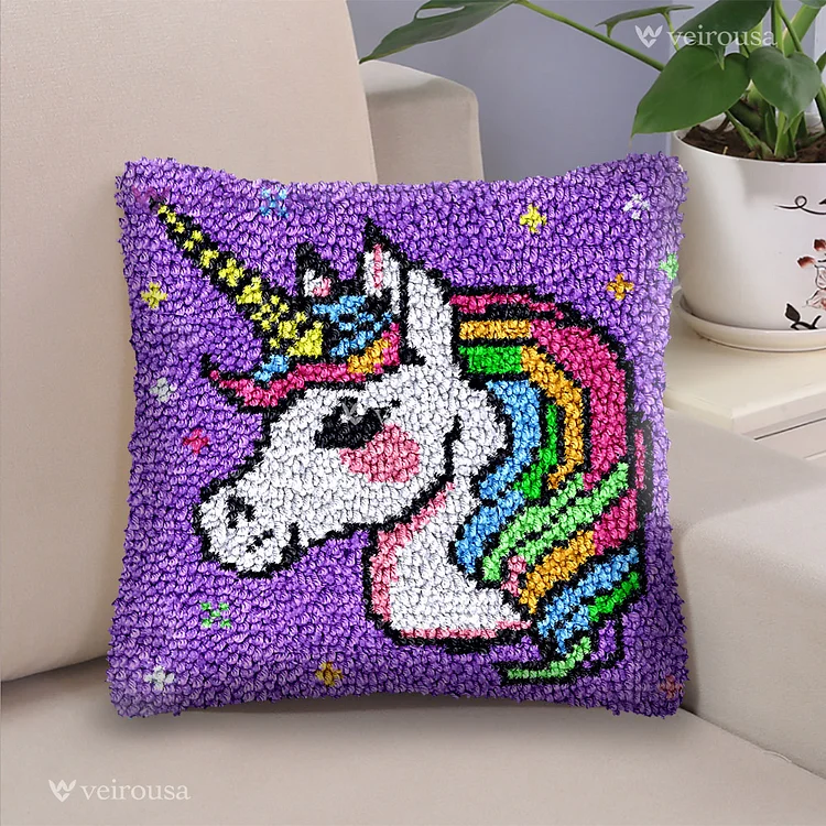 Unicorn Princess Latch Hook Pillow Kit for Adult, Beginner and Kid veirousa
