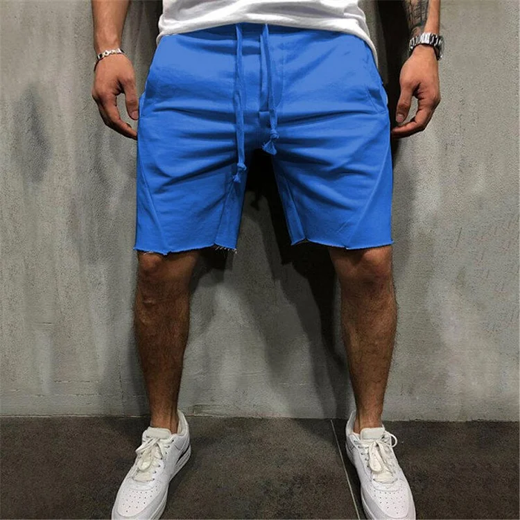 Men Shorts Wild Style Solid Color Ripped Short