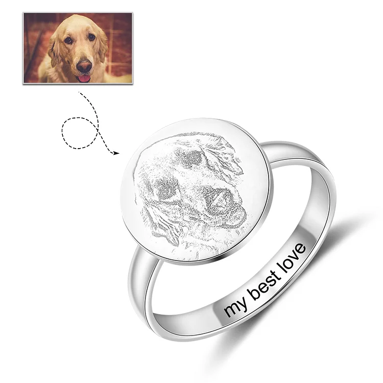 Personalized Pet Photo Ring Custom Name Sterling Silver Ring