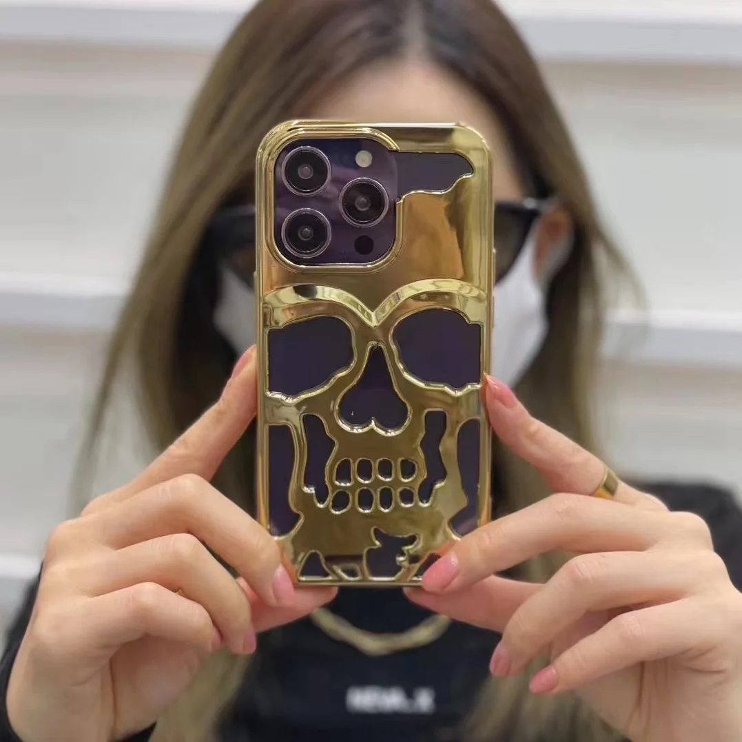 Cool Electroplated Hollow Skull Soft Phone Case For IPhone 14/14 Pro/14 Pro Max/14 Plus/13/13 Pro/13 Pro Max