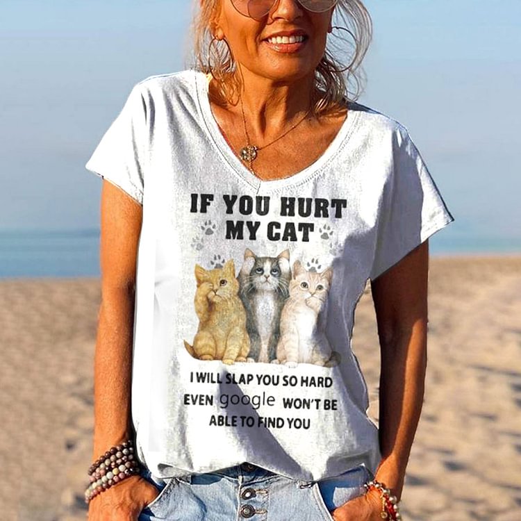 Comstylish If You Hurt My Cat Print T-Shirt
