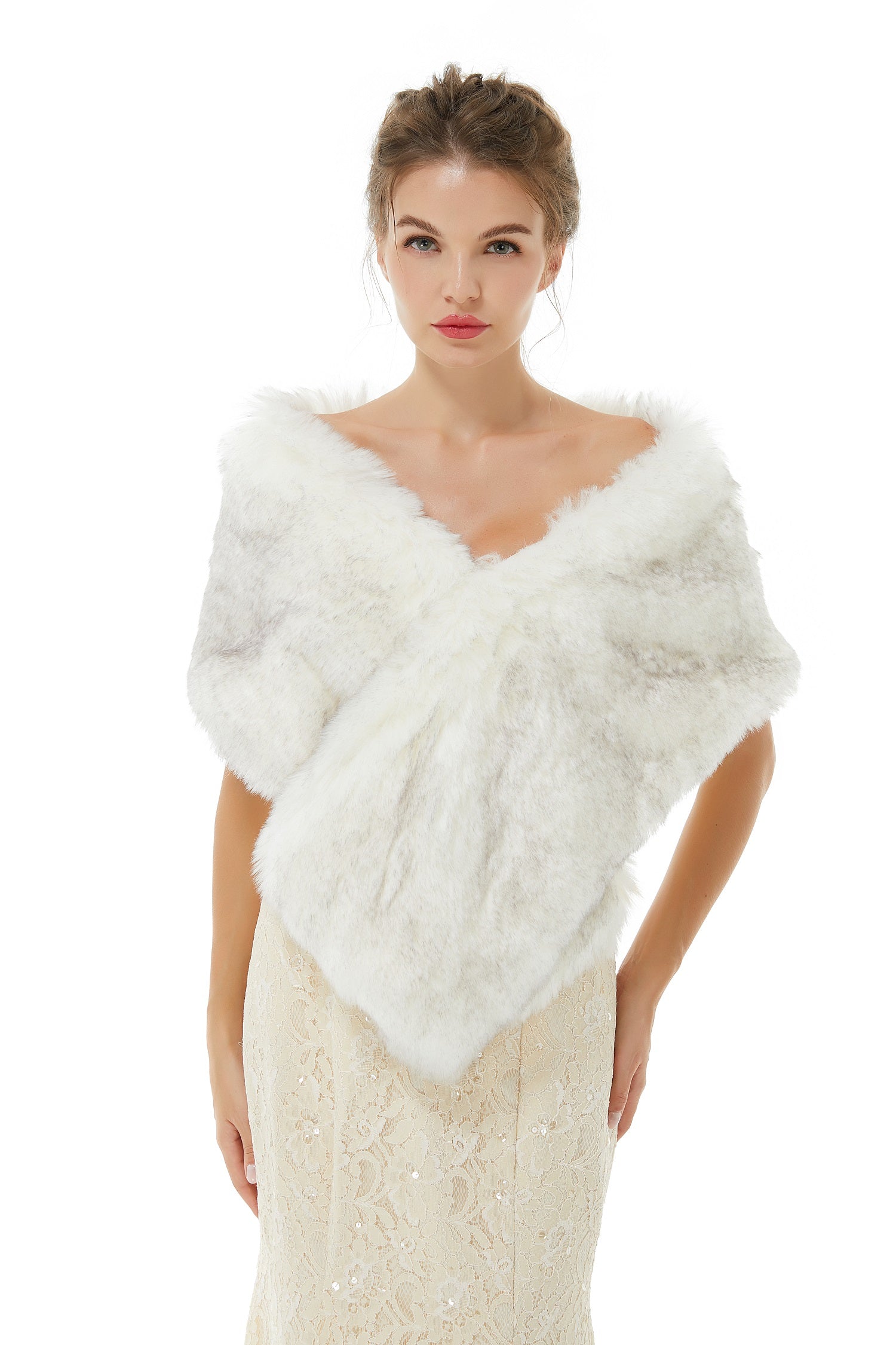 Dresseswow Beautiful Ivory Faux Fur Wedding Shawl for Brides Online