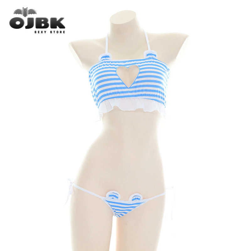 Billionm Ojbk Kawaii White Blue Striped Mini Bikini Sexy Lingerie