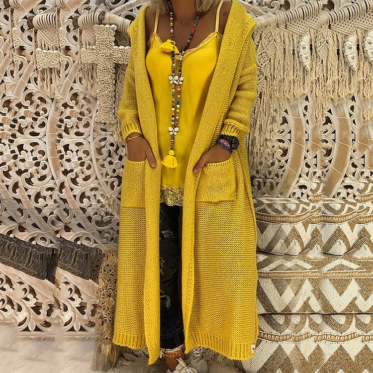 Hooded Knitted Long Cardigan Outwear
