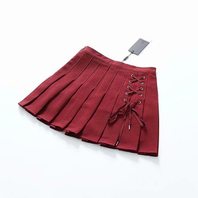 Lace Up Pleated Mini Skirt