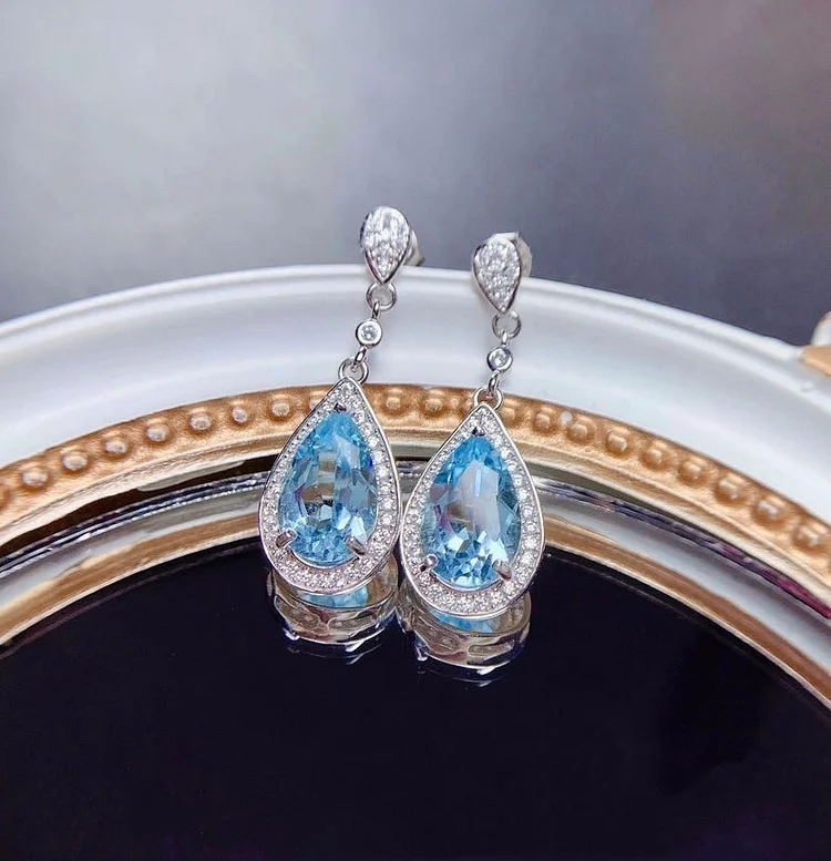 S925 Waterdrop Sapphire Sterling Silver Earrings