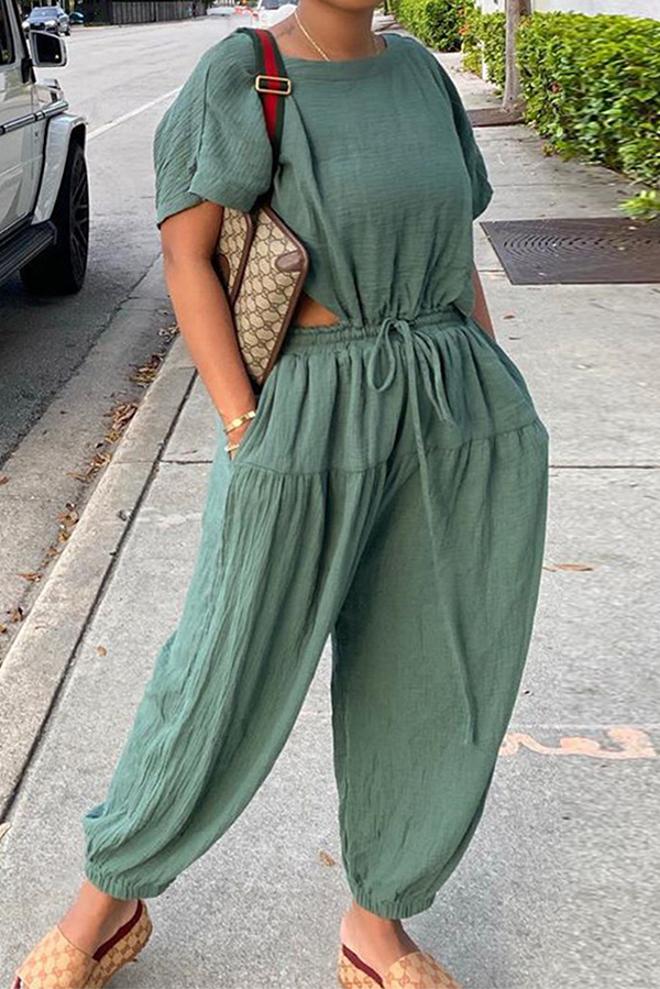 Casual Solid O Neck Short Sleeve Two Pieces - Life is Beautiful for You - SheChoic