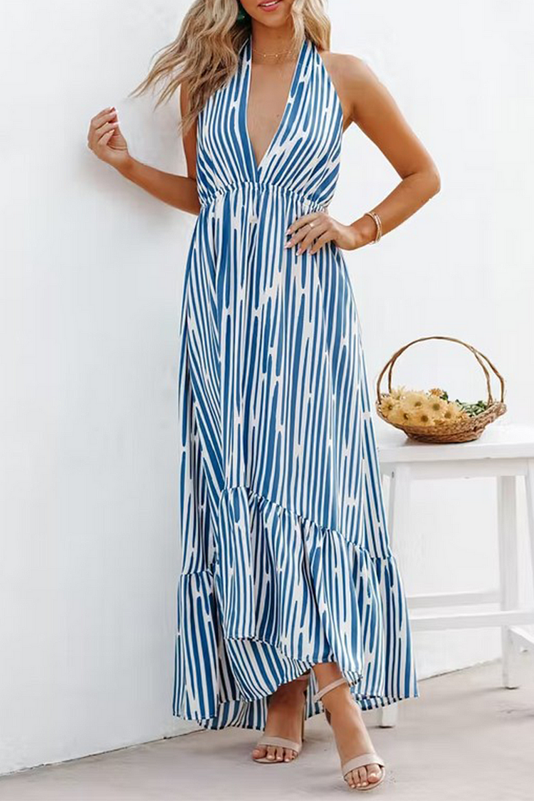 Casual Print Split Joint Halter Cake Skirt Dresses - Life is Beautiful for You - SheChoic