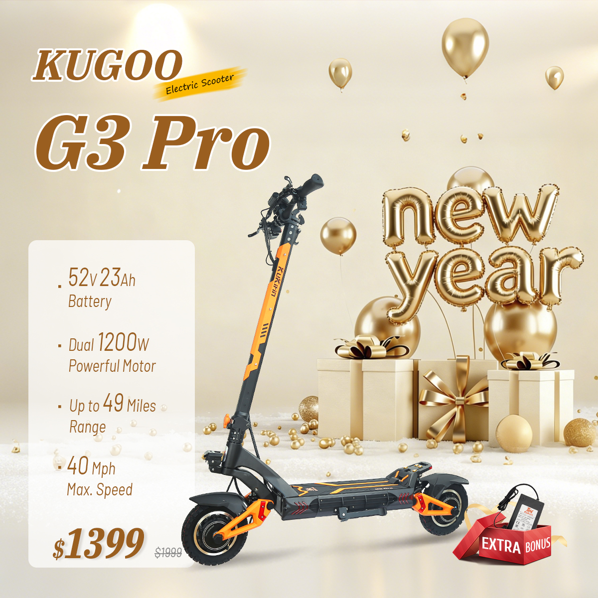 KuKirin G3 Pro Electric Scooter | Dual 1200W Powerful Motor | 65KM