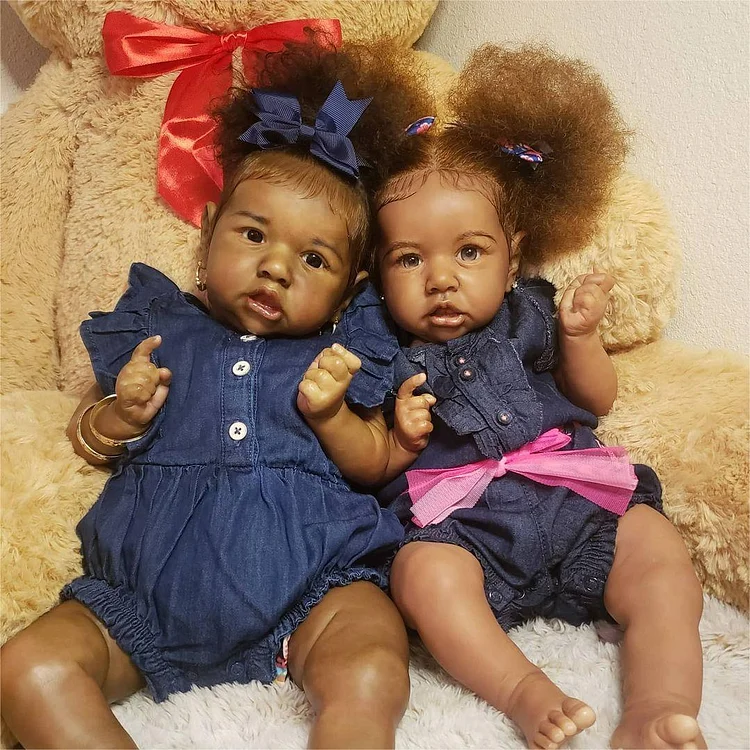 [Heartbeat💖 & Sound🔊]20" Silicone Vinyl Kimora & Aislinn Black Twins African American Reborn Baby Girls Doll By Dollreborns®