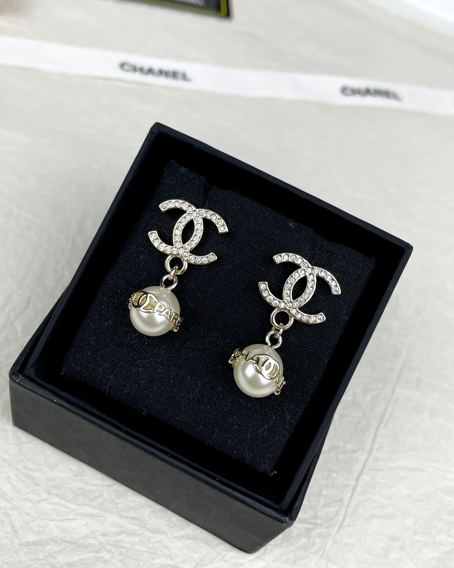 Chanel Diamond CC Pearl Drop Earrings