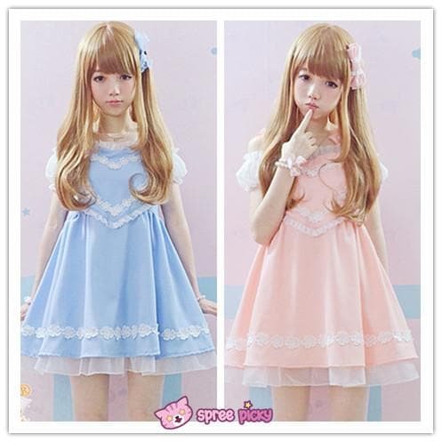 Pink/Blue Heart Shape Strape Maid Dress SP140919
