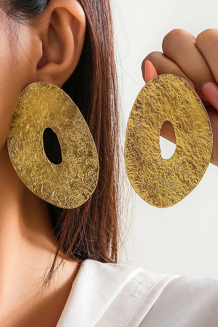 Alloy Oversized Irregular Circle Hoop Earrings-Gold1