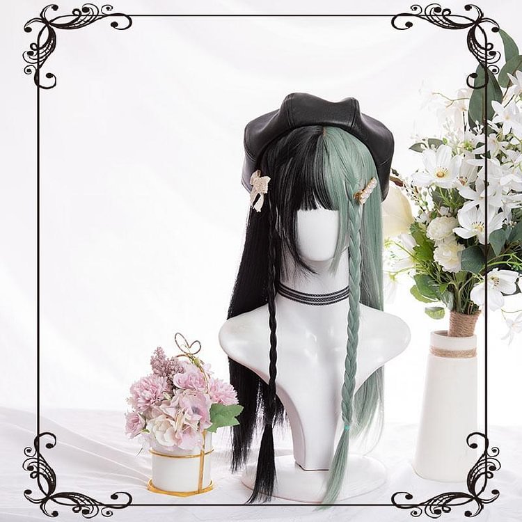 Half Black Half Green Straight Hair Wig SP15247