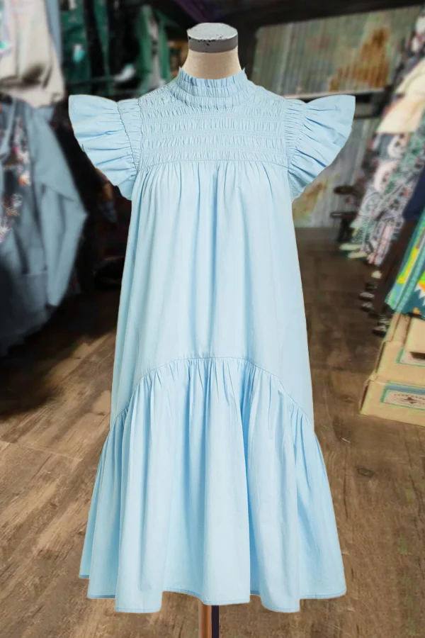 Elegant Ruffle Sleeve Smocked Midi Dress