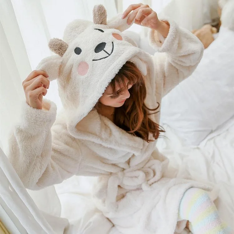Kawaii Sheep Fleece Hoodie Pajamas Coat SP164912
