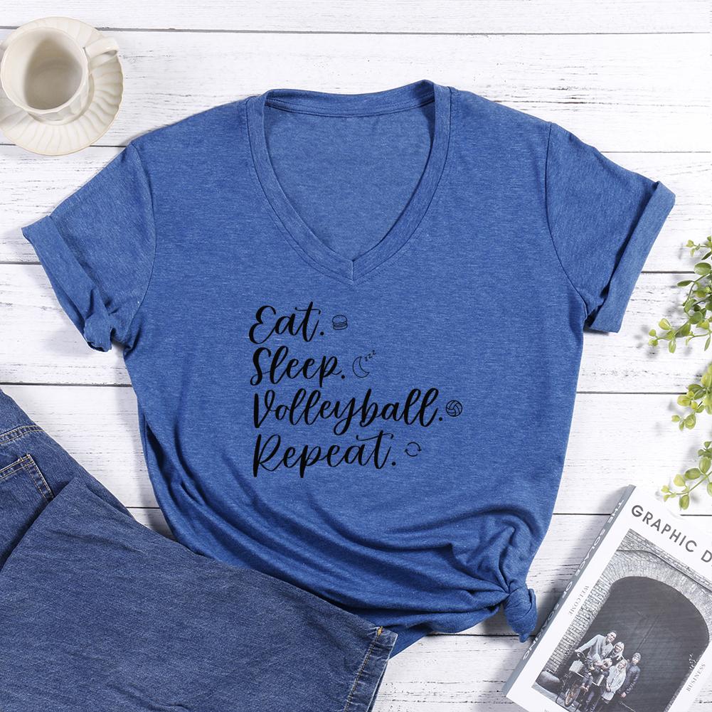 Eat Sleep Volleyball Repeat V-neck T Shirt-Guru-buzz