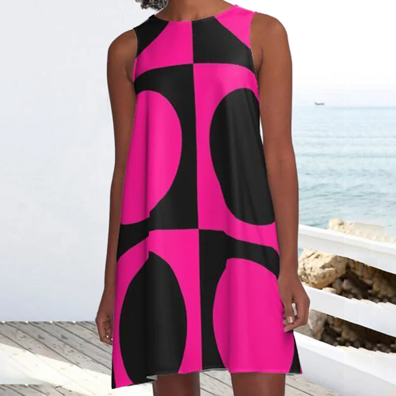 ⚡NEW SEASON⚡⚡NEW SEASON⚡Casual Crew Neck Contrast Print Sleeveless Mini Dress