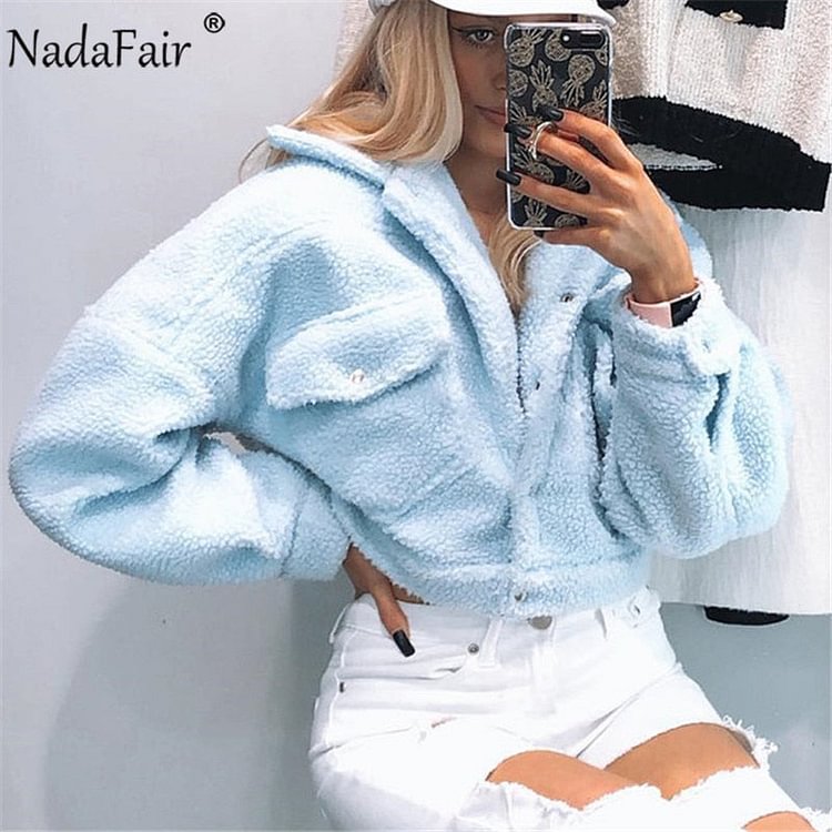 Nadafair Lamb Wool Winter Coat Woman Jacket Autumn Fleece Casual Faux Fur Overcoat Shaggy Warm Cropped Jackets Outwear - BlackFridayBuys